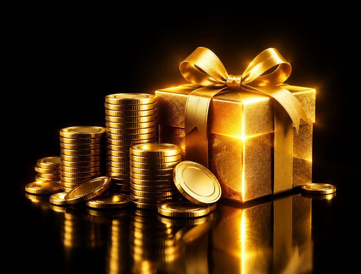 Gold coins and gift box representing the trader bonus