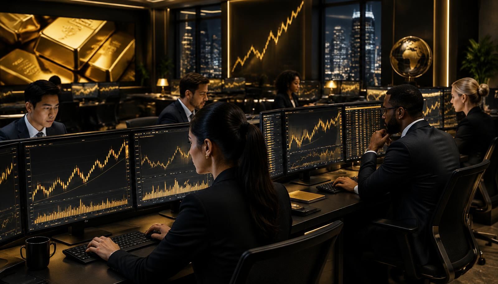 Traders working at a professional trading desk